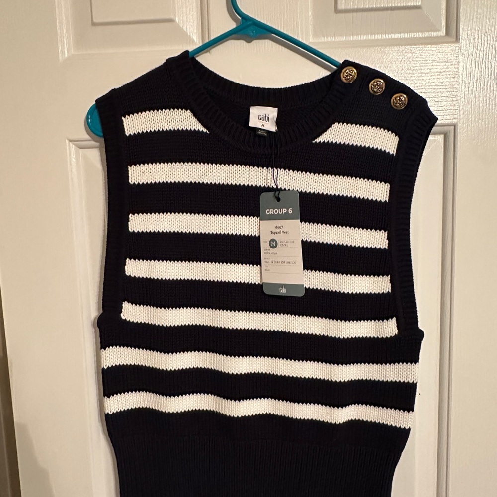 CAbi Black and White Striped Vest